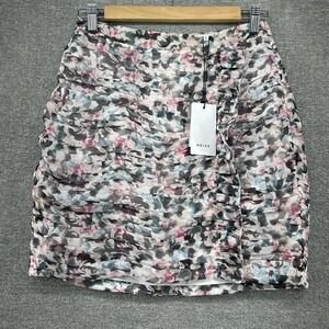 Reiss Lucielle Ruched Fitted Mini Skirt Women Size 2 Floral Lined NEW